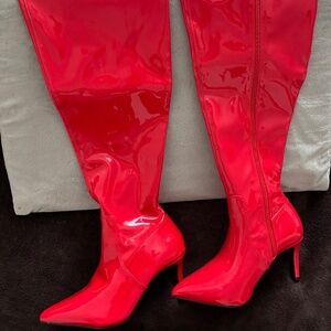 FASHION NOVA EXOTIC HEEL RED BOOTS